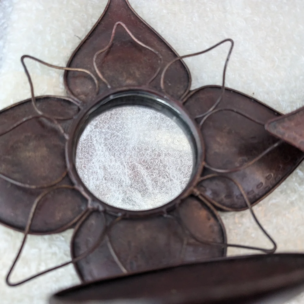 Brown Wrought Iron Flowers Wall Sconce With Mirrors Set Of 2 Nice Condition